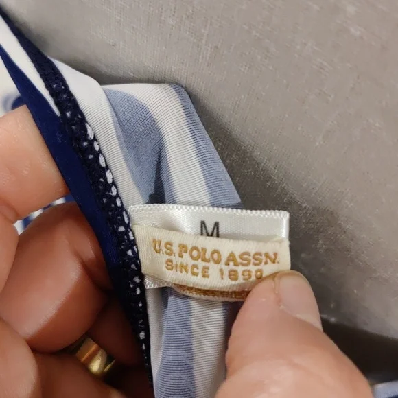 Us Polo Navy & White Striped Halter Tankini Swim Top Yellow Trim Sz m - Picture 4 of 7